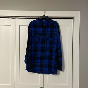 NWOT RAGE CO Black and Blue Plaid Button Down Top